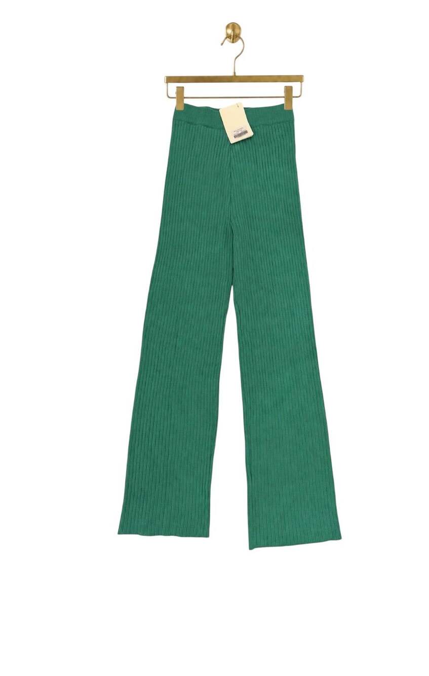 Peppermayo Ribbed Knit Wide Leg Pants Green US 4 NWT